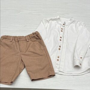 Kids Tan Shorts with White Shirt Set